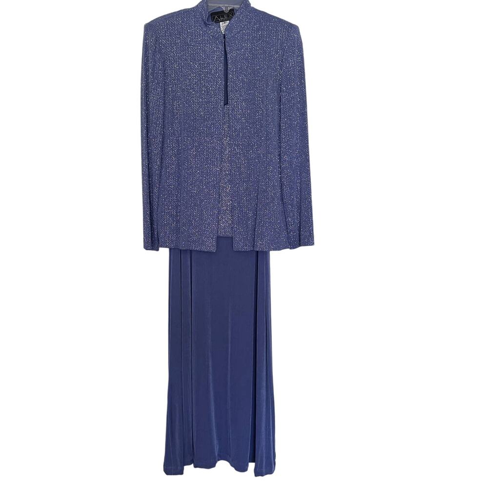 Alex Evenings 2 pc Midi Jacket Dress size 8 Bride Groom Metallic Purple